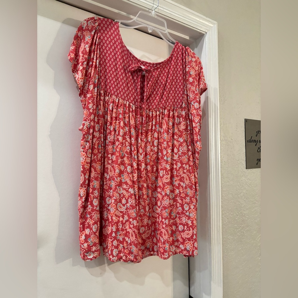 XXL Gap Summer Rayon Tie Front Top - Coral Flowered